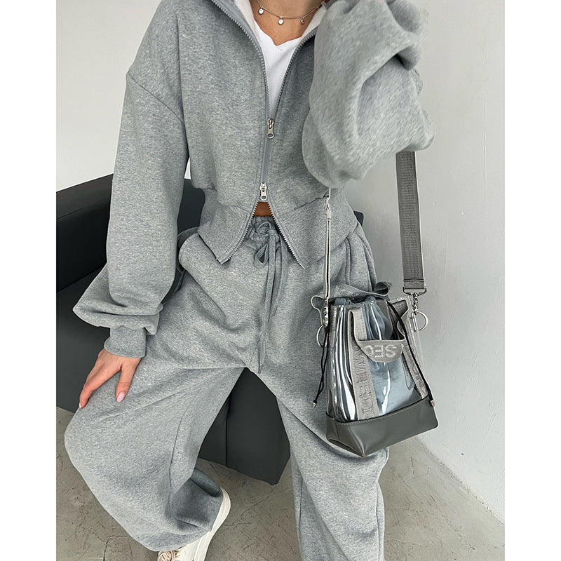 Double Zipper Jacket Casual Sweatpants Two-piece Set