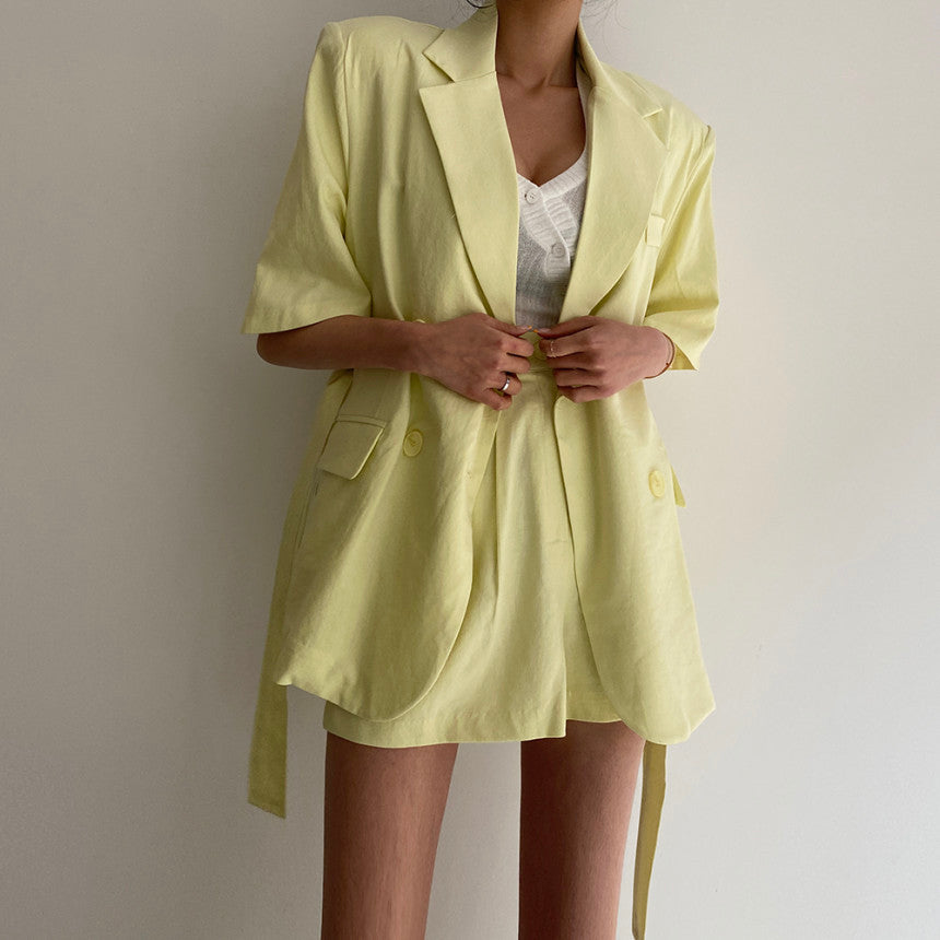 Retro Lapel Loose Tie Short-sleeved Suit Shorts Suit