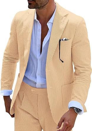 New Men's Seersucker Suit Two-piece Suit