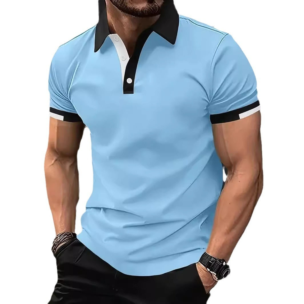 3D Solid Color Lapel Short Sleeve Polo Shirt Casual Loose Men