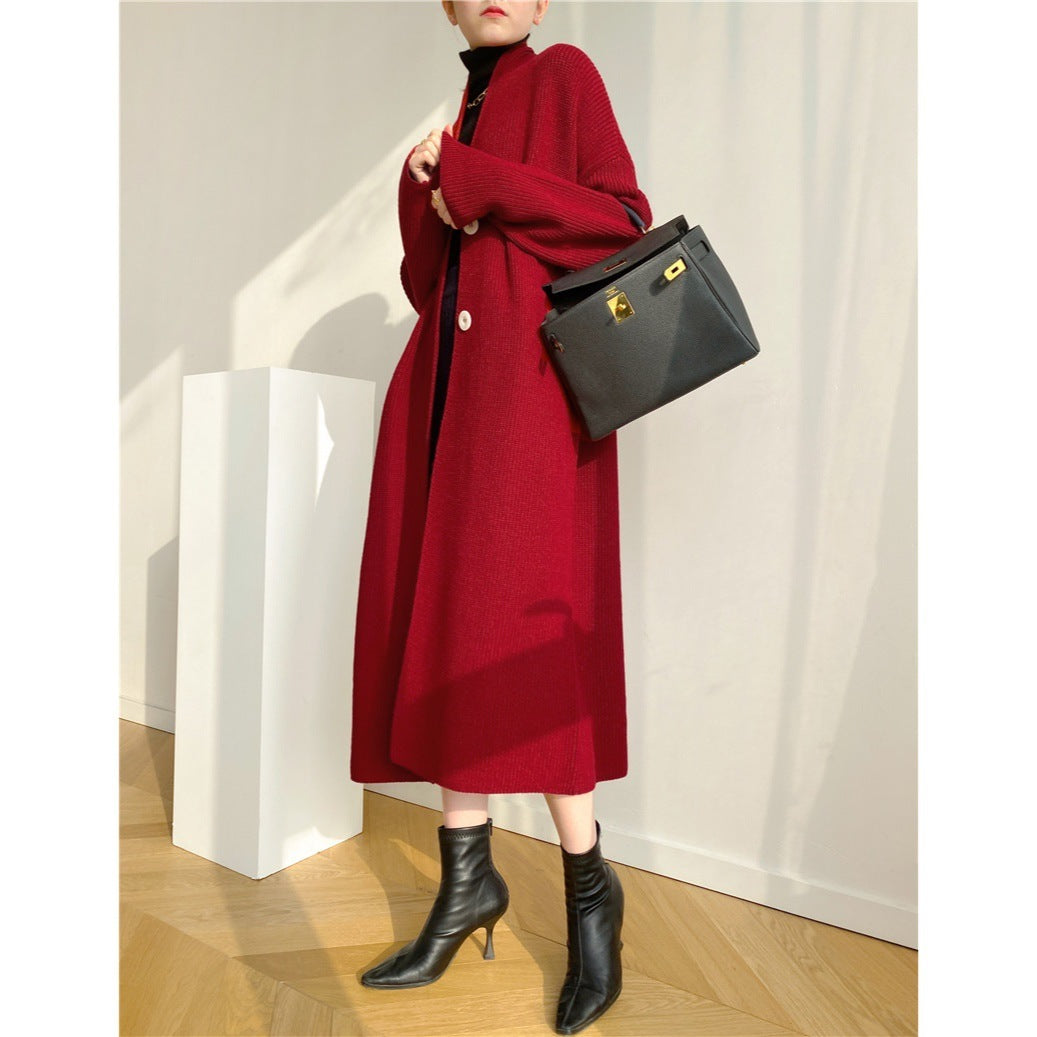 Temperament Type Mid-length Cardigan Sweater Coat Women Autumn And Winter