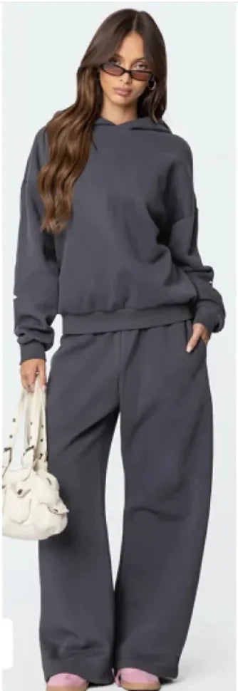 Fleece Hoodie and Casual Sports Suit Set for Plus Sizes