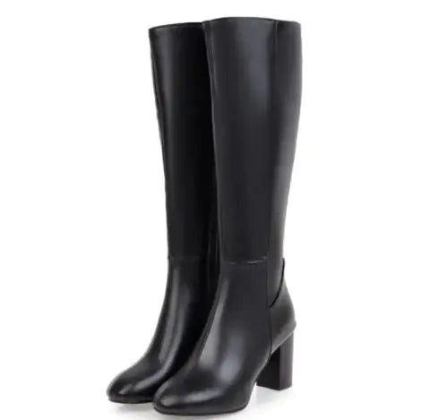 Women's Retro Square Toe Boots with Side Zipper