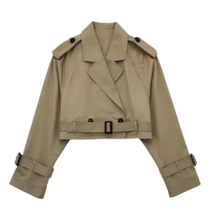 Women's Clothing With Belt Long Sleeves Short Trench Coat