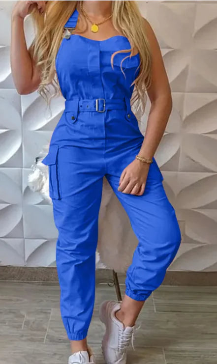 Women's Fashion Work Clothes Jumpsuit Belt Sleeveless